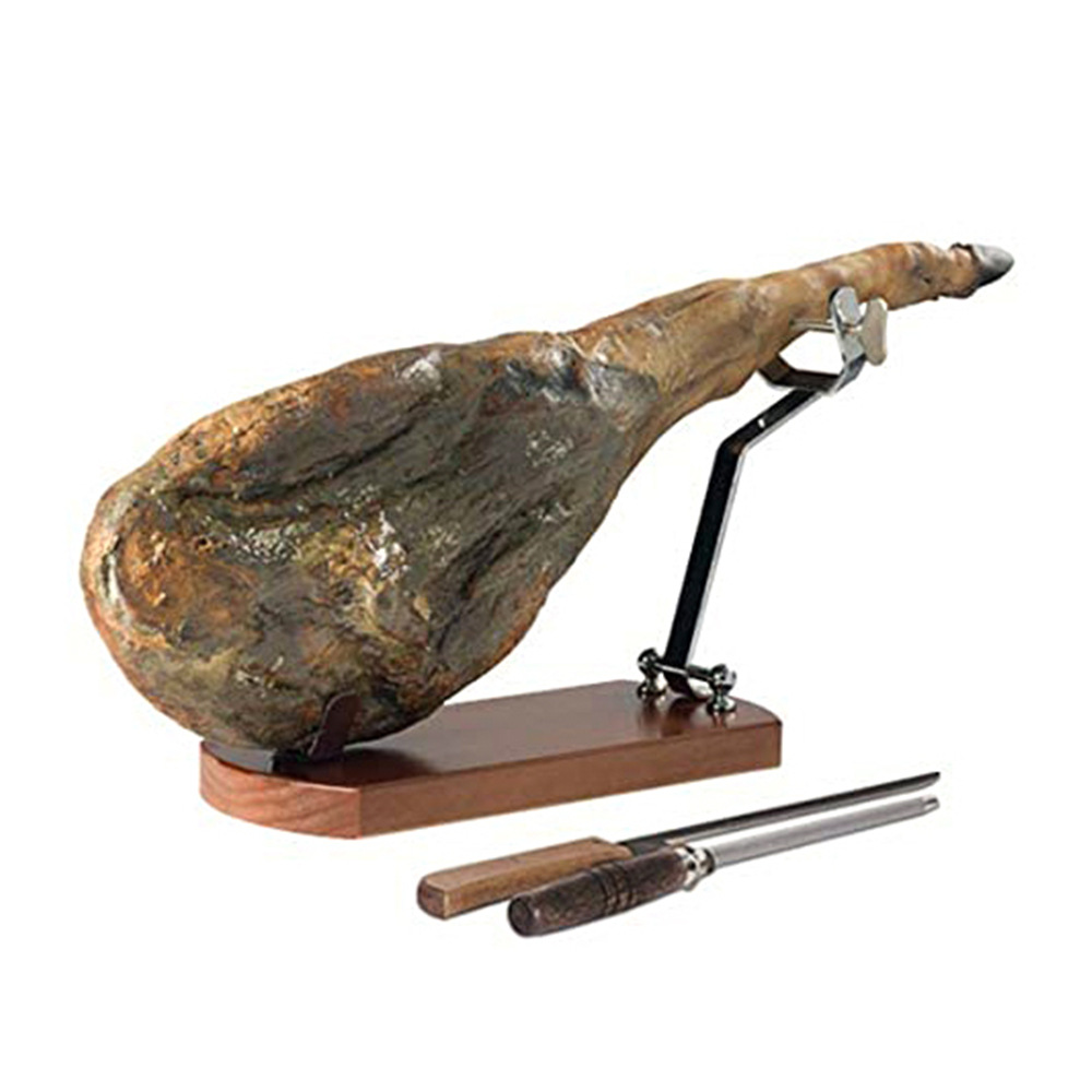 Barma jamón con cortador de jamón y Palo de afilar estante de corte de jamón español plegable de madera
