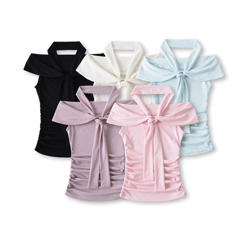 Hot Girl Sexy One-Line Collar Off-Shoulder Cuffed Short-Sleeved T-Shirt Pleated Slim Scarf High-Waisted Ultra-Short Crop Top Hot Girl Sexy One-Line Collar Off-Shoulder Cuffed Short-Sleeved T-Shirt Pleated Slim Scarf High-Waisted Ultra-Short Crop Top