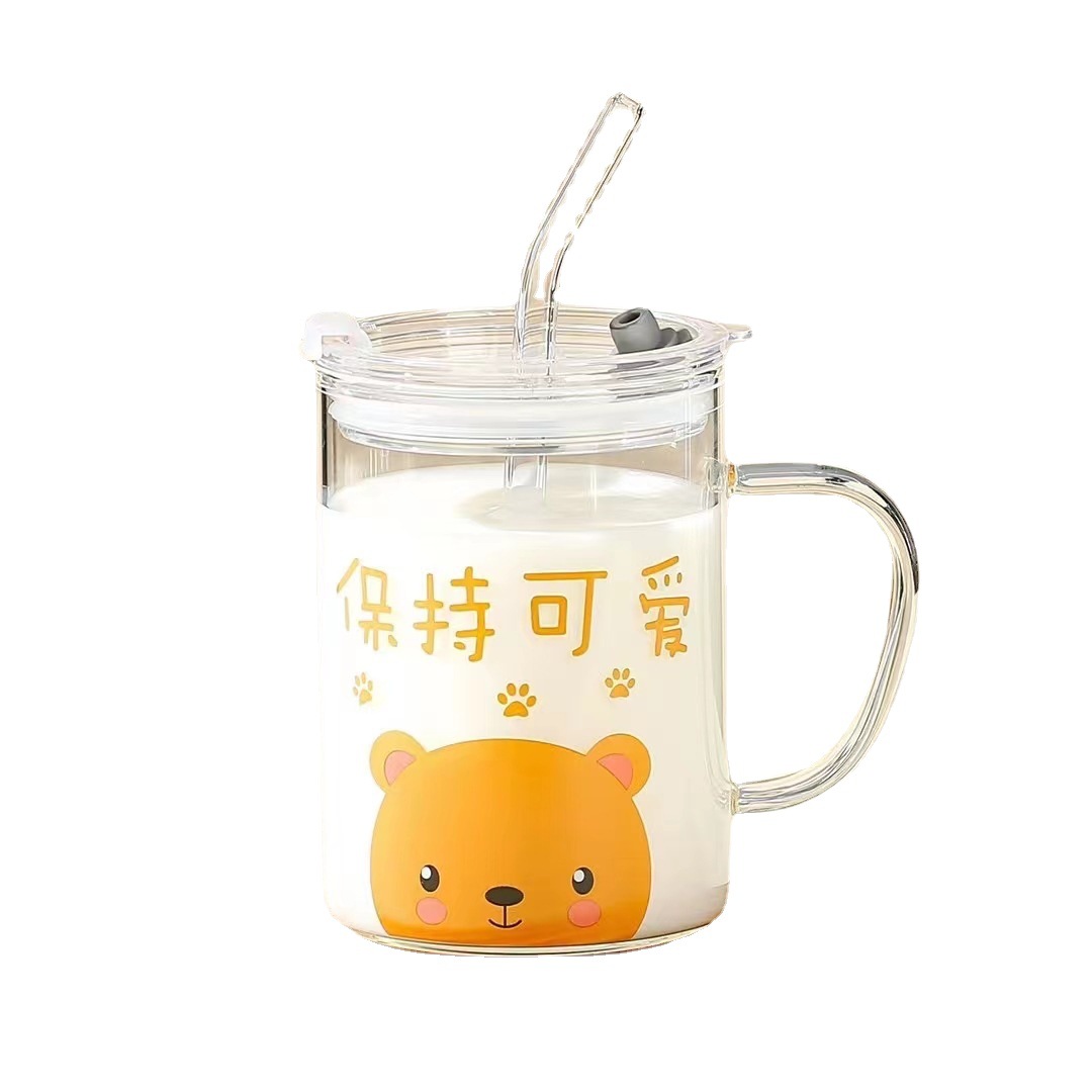 Creativo lindo animal de dibujos animados taza inspirada de paja de vidrio taza de agua de alta apariencia simple taza de limón regalo