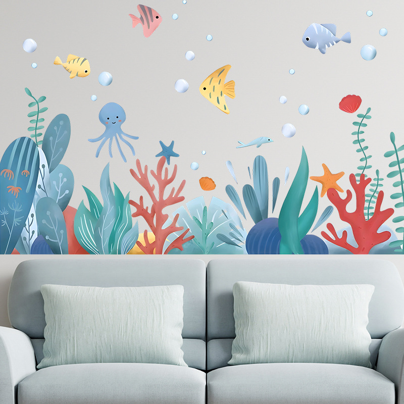 Ocean Underwater World Stickers Wall Decoration Wall Stickers Kindergarten Classroom Huancuang Material Children's Wallpaper Self-adhesive