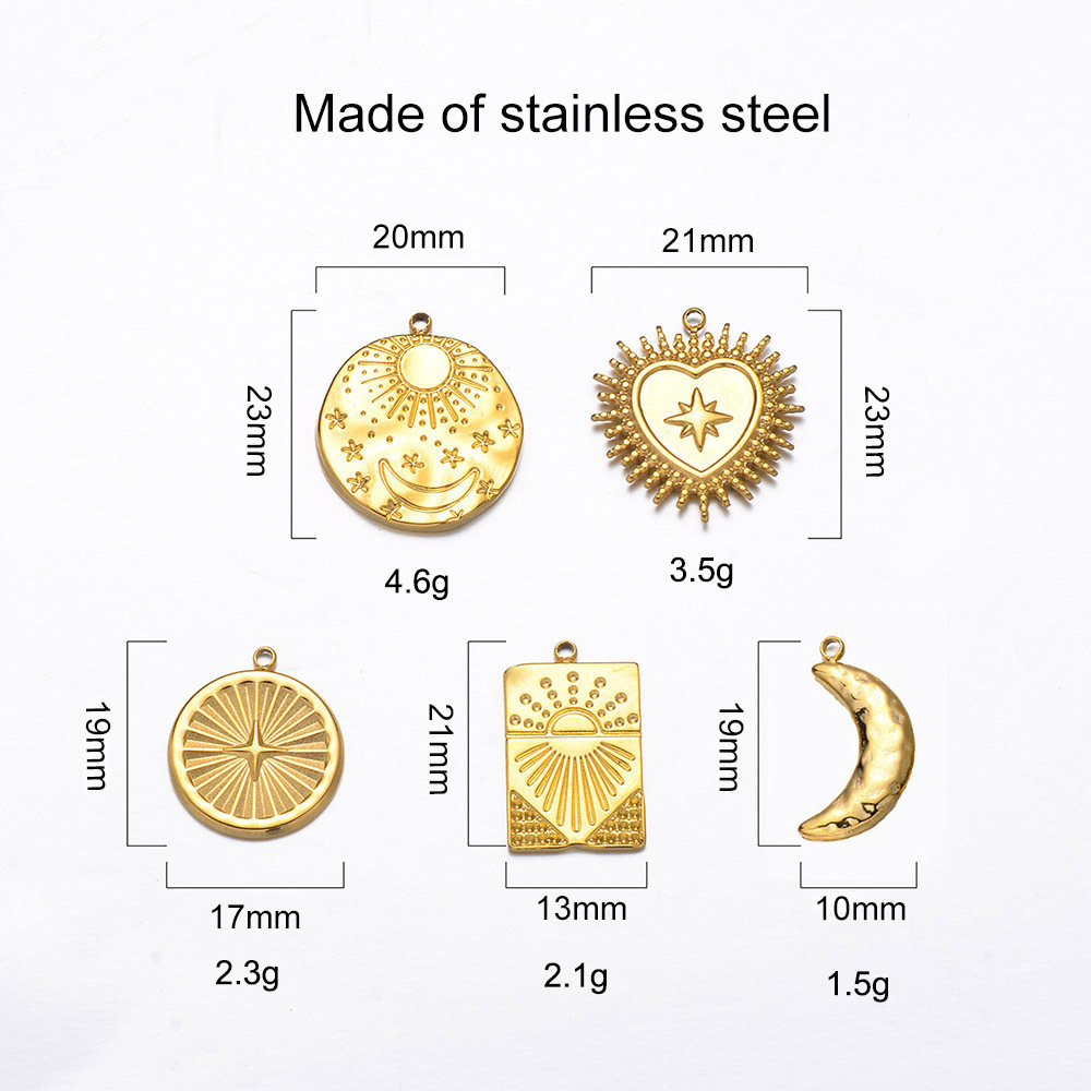 16g Weight PVD Coated Gold Plating Process Pendant Jewelry Making Type 5 PCS/Package Stainless Steel Star Moon Heart Shape Pendant