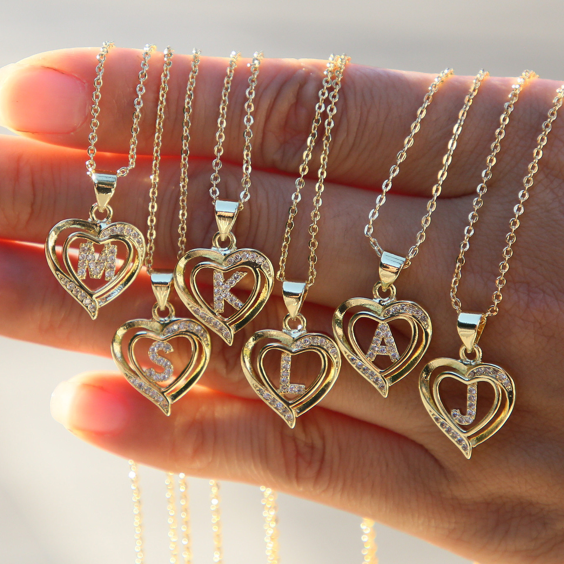 6g Weight Brass Pendant Material Brass Cable Chain Plating Letter Heart Shape Pendant Necklace