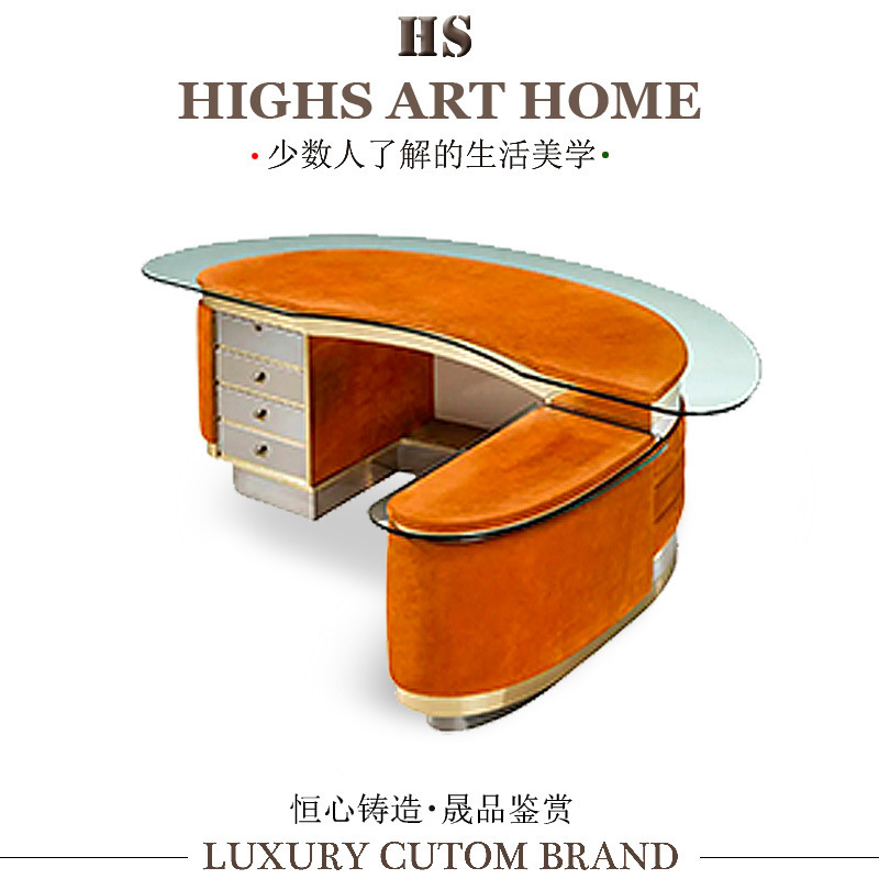 Italian Light Luxury Solid Wood Corner Desk Villa High-End Study Office High-End Boss Desk with Drawers