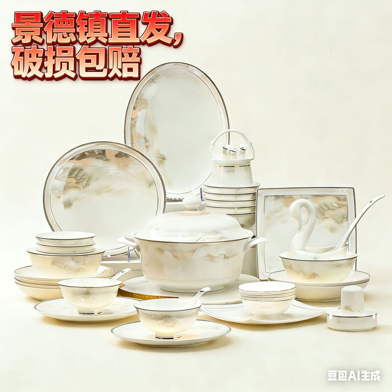 Wholesale Ceramic Tableware Gift Box Set Jingdezhen Ceramic Bowls and Plates High-Temperature Glaze Safe Cross-Border Ceramic Supply