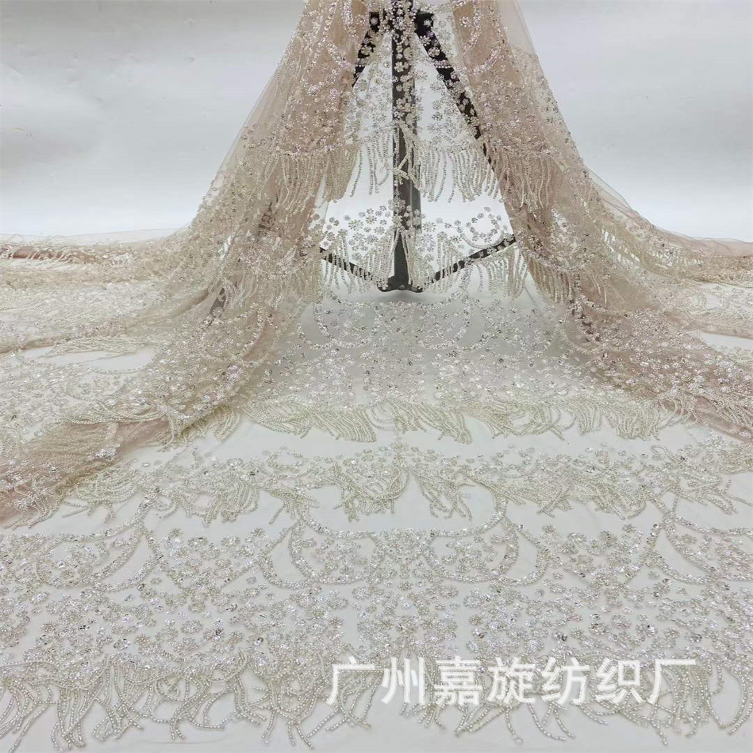 industria pesada europea y americana bordado cuentas de bodas tela de paleta africana con cuentas de encaje vestido de rendimiento JX4197
