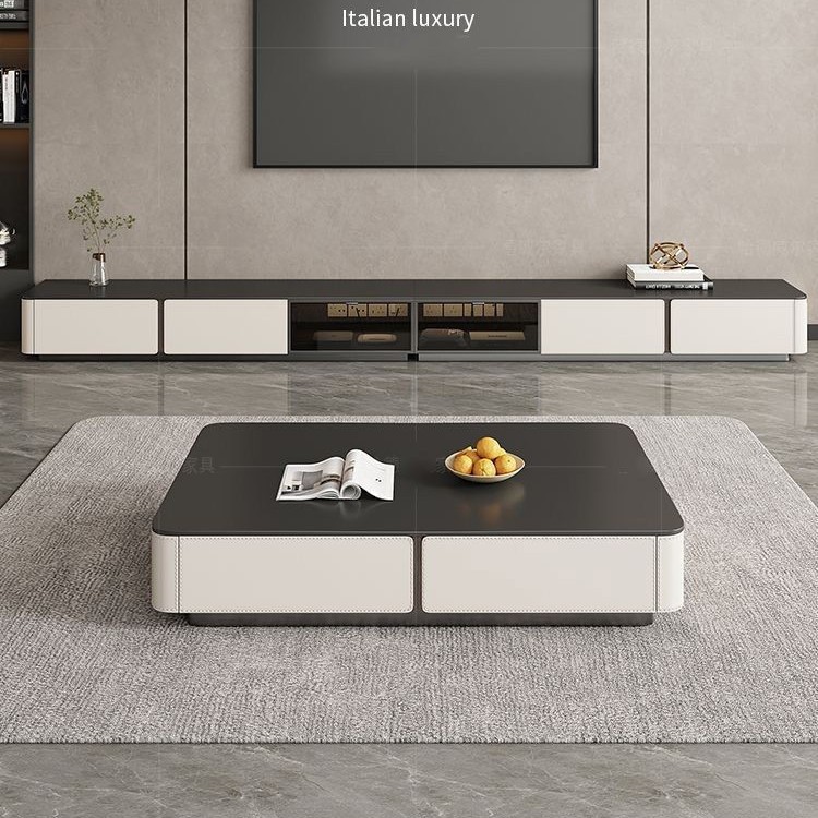 Italia minimalista negro tabla de roca super larga piso gabinete de televisión mesa de té gabinete moderno lujo pequeño y ligero sala de estar doméstica image 4