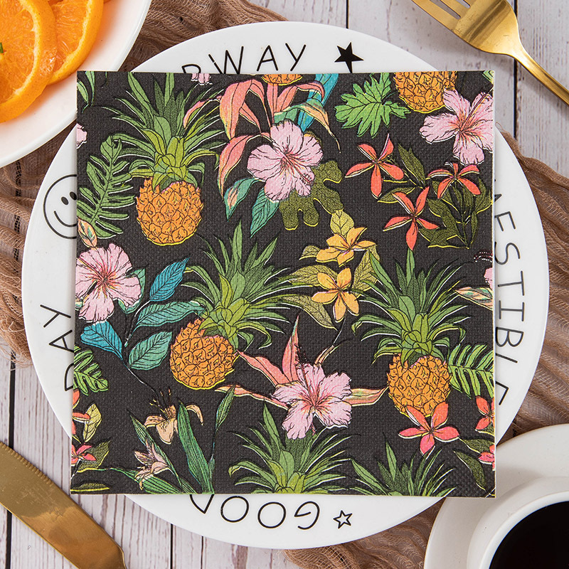 Cross-border tropical pineapple printed napkin creative party plant tissue light luxury festival celebration square tissue wholesale