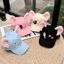 小红书爆款毛绒耳朵亲子鸭舌帽2025秋季猫咪刺绣棒球帽儿童装扮帽