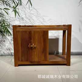 老榆木烧水柜老榆木茶桌移动原木沙发边几茶台实木大水桶茶水柜子