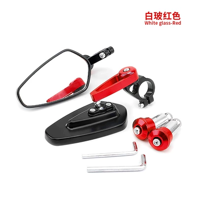 Retro modified motorcycle foldable Motorcycle rearview mirror - cnc-aluminum-alloy-hand-mirror-red-white