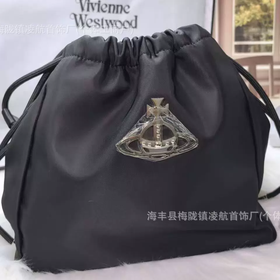 西太后中古hobo腋下流浪包土星抽绳尼龙女包单肩斜挎大容量托特包