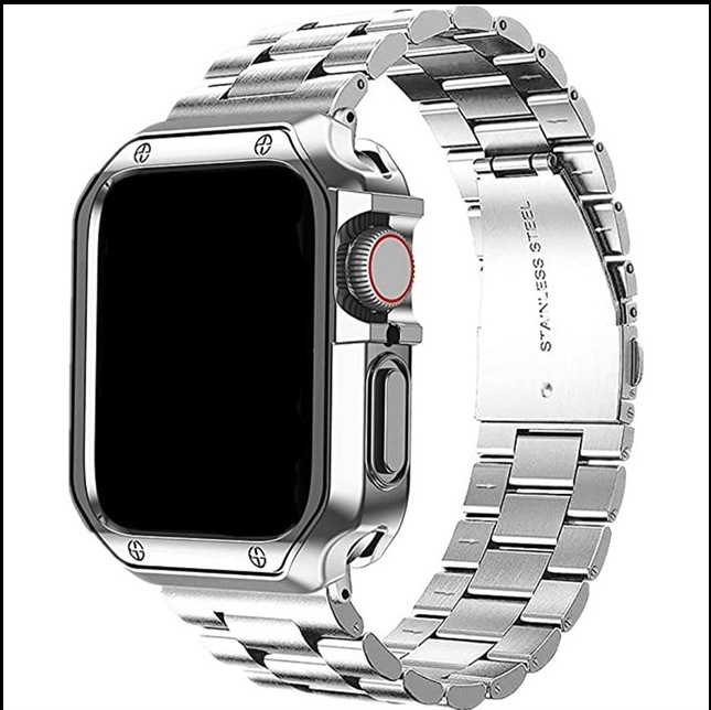 For Apple Watch Applewatch Stainless Steel Three Beads Strap TPU Tide Brand Armor Protective Case suit