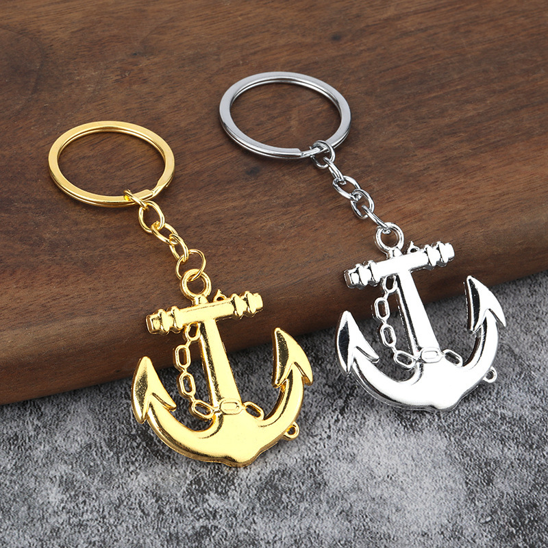 Factory direct cross-border metal anchor ornaments retro anchor keychain zinc alloy personalized creative circle chain