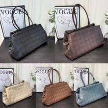 B家手工牛皮编织女包网红同款大菱格托特包手提单肩大容量购物袋