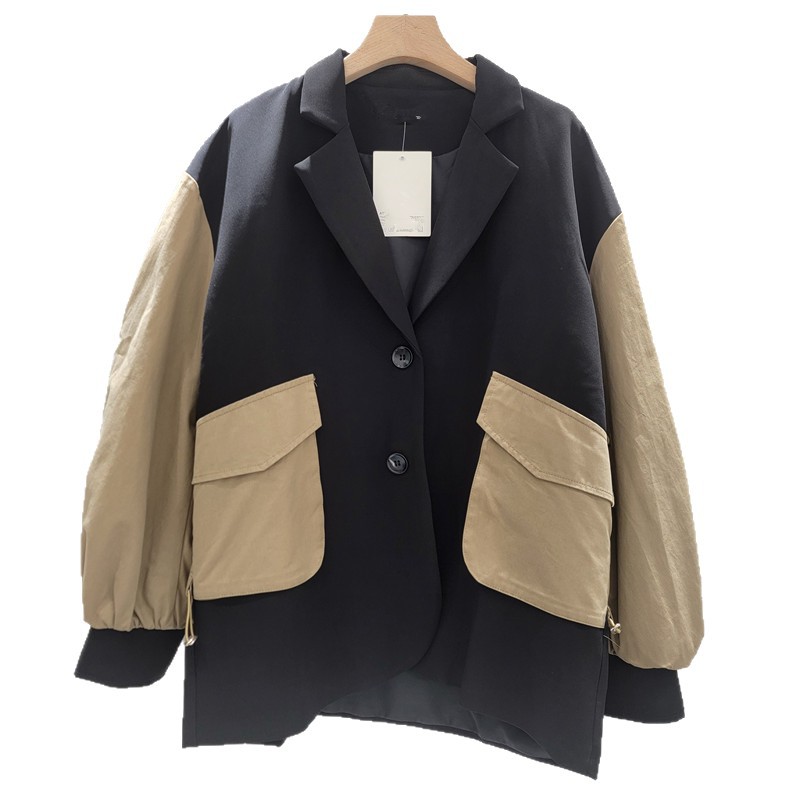 Saco Blazer con Diseño Combinado para Mujer de Poliéster Manga Larga