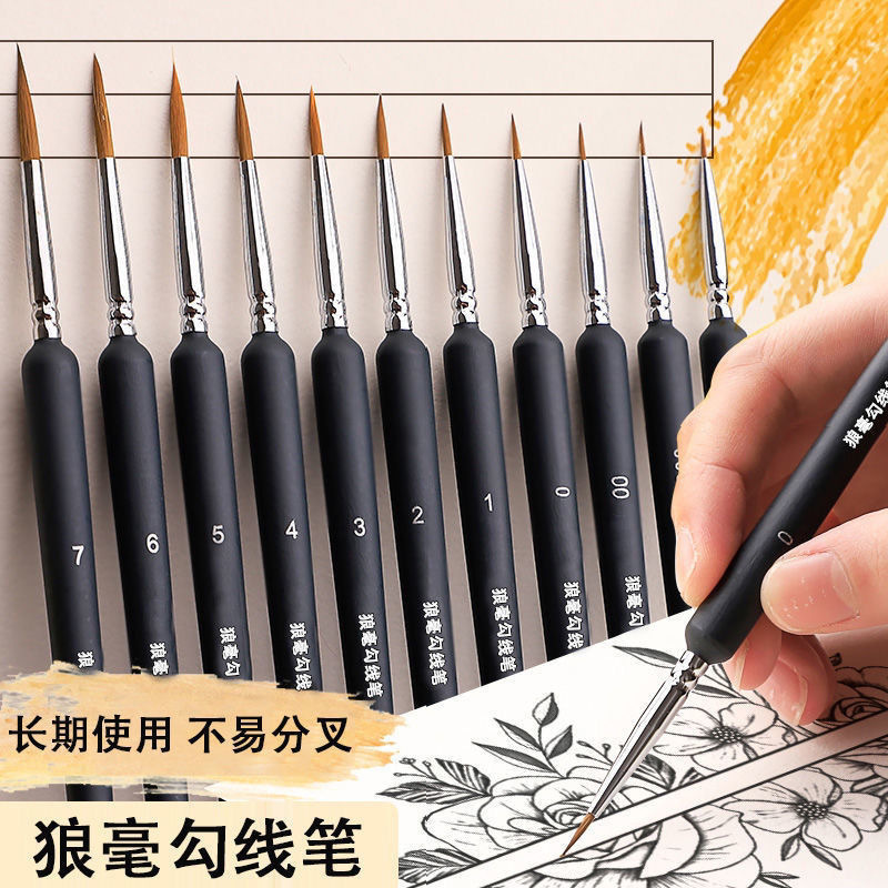 Wolf hair Hook pen nail art hook line drawing line gouache drawing edge oil painting art student Hook pen painting art student