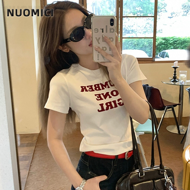 アルファベットプリント半袖レディースtシャツ2025新品ファッションレディーススリムトレンチコートレディース夏高級感|undefined