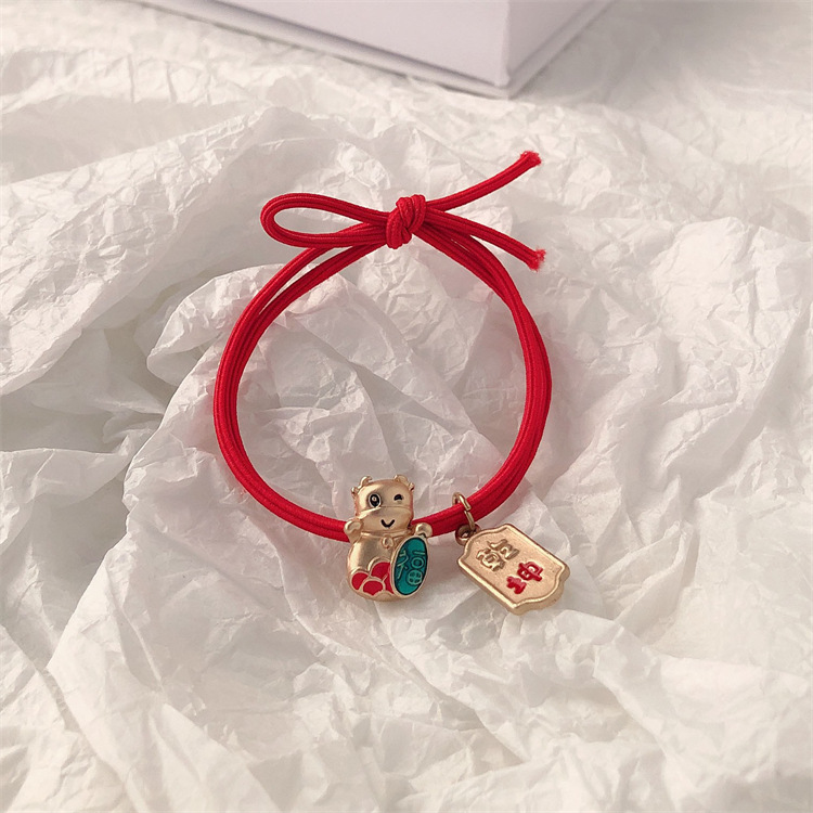 Fiesta de Año Nuevo de metal rojo elástico cuerda de cabeza de cabello de arco elástico de cabello de alta cola de caballo adornos de cabello