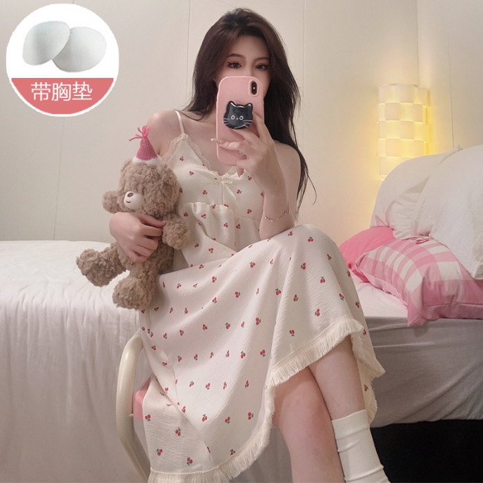 2024 vestido de pijama de cabina de verano dulce dulce princesa espuma espuma de alto valor facial estudiante ropa de hogar suelta