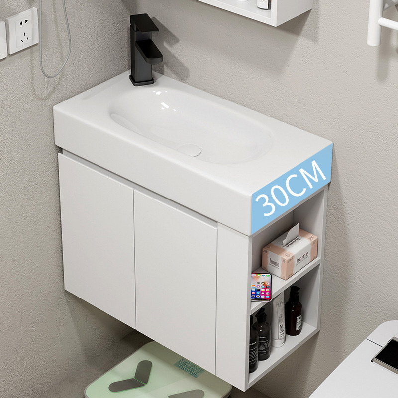 lavabo de madera maciza multicapa tipo pared ultra estrecha gabinete de baño con estante de almacenamiento lavabo de baño integrado tablero de lavado