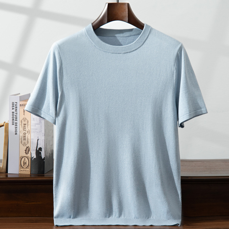 Men's High-End Round-Neck Fashion Casual Simple Knit Short-Sleeve T-Shirt Made of Mulberry Silk and Cashmere, New Summer Style, Available for Dropshipping Men's High-End Round-Neck Fashion Casual Simple Knit Short-Sleeve T-Shirt Made of Mulberry Silk and Cashmere, New Summer Style, Available for Dropshipping