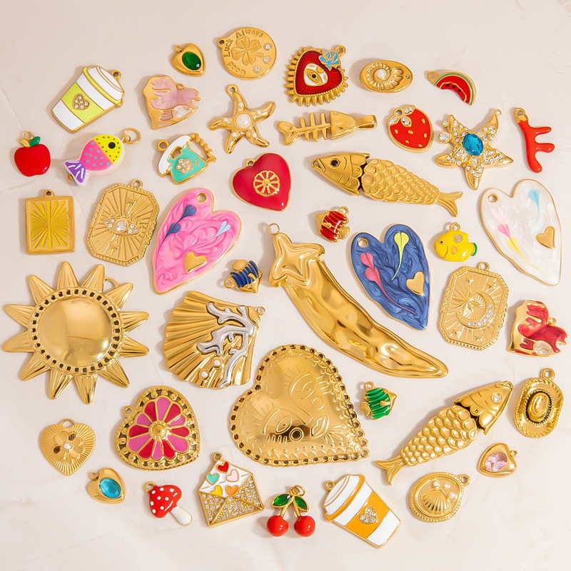 クロスボーダーステンレス鋼 DIY ジュエリーアクセサリー小魚愛ペンダントシングルペンダントオーシャンドリップオイル非退色ジュエリー|undefined