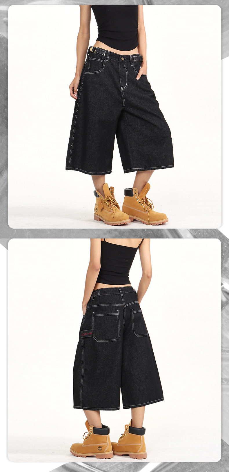 Men's American Vintage Adjustable Waist Cargo Capri Pants Unisex Baggy Denim Short Casual Streetwear Pants_viptrois.com