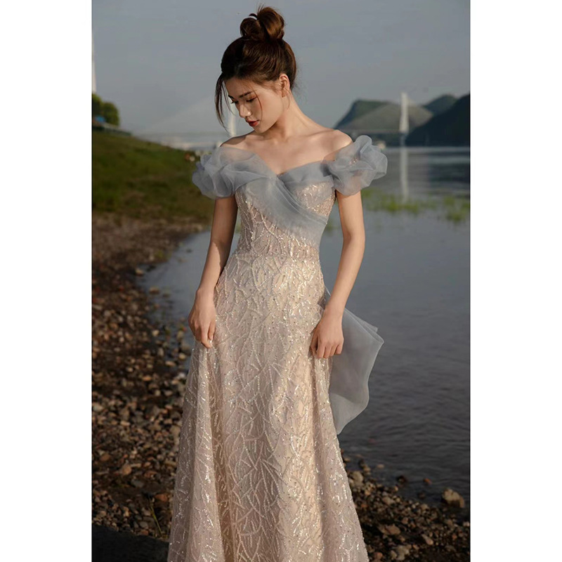 Vestido de noche de banquete francés fuera del hombro para mujeres 2024 nuevo verano mejor amigo dama de honor compromiso brindis vestido nupcial vestido