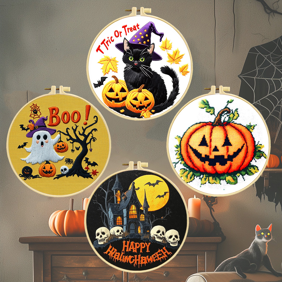 Explosivos transfronterizos limitados Halloween estilo gótico lindo estilo transfronterizo inglés bricolaje punto de cruz introducción