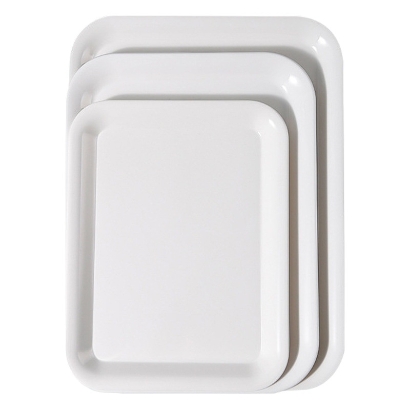 Bandeja rectangular de melamina blanca, plato para cantina, hotel, bandeja de servicio comercial, imitación porcelana, plástico, doble asa, bandeja de polipropileno