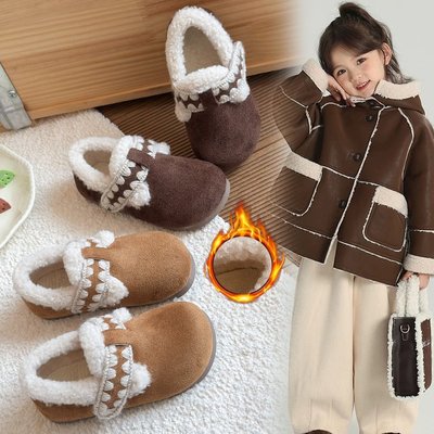 Корейская версия бархатных туфель Birkenstock для девочек на зиму 2025 года, новые детские меховые туфли, универсальные шапочки для девочек, две хлопковые туфли