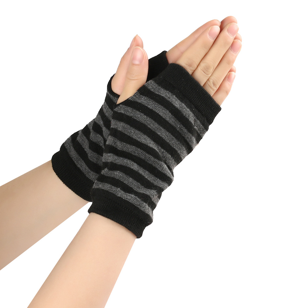 Mangas de muñeca abiertas a rayas para hombres y mujeres, tejido fino, guantes cortos de escritura para niños, color sólido, para hacer uno mismo_voghion.com