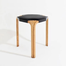 丹麦中古“骑士凳”边几 / 实木真皮换鞋凳小椅子单人餐椅凳