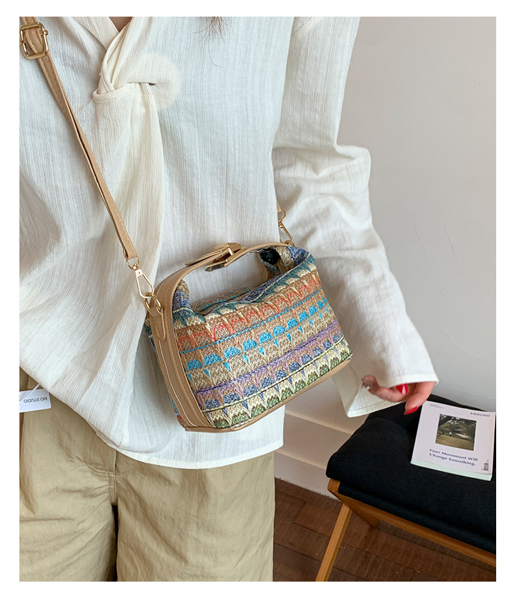 Straw Knitted Handbag Small Square Shoulder Bag With Clasp Casual Versatile Women's Luggage_voghion.com