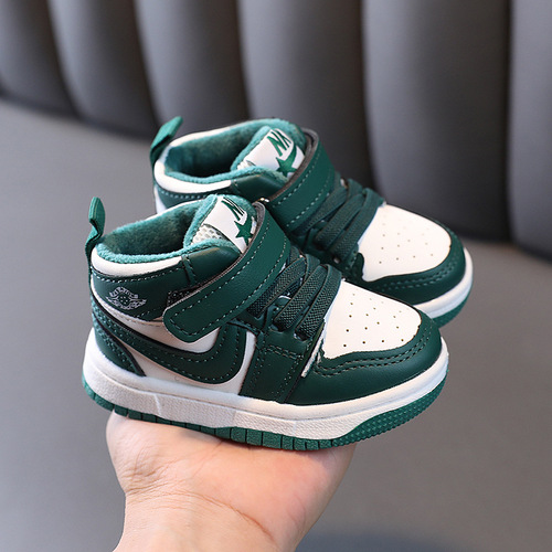 Children's sports shoes for boys and girls, mid-top sneakers, winter cotton shoes, Korean style baby shoes for boys and girls, soft-soled toddler shoes