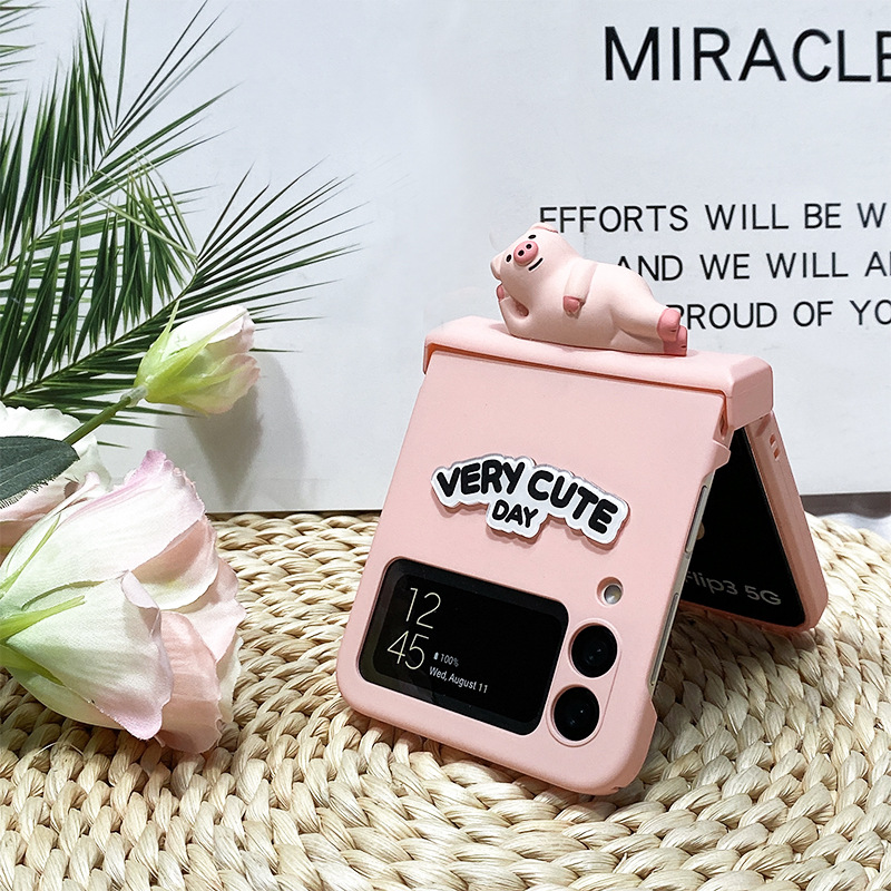 For Samsung ZFLIP4 Phone Case Full Coverage Anti-drop Hinge zflip3 Protective Case for Piggy Women Kitten ins