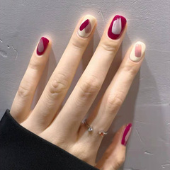Sweet and cute style wear-on nail red and purple heart white short finger false nail tips wholesale