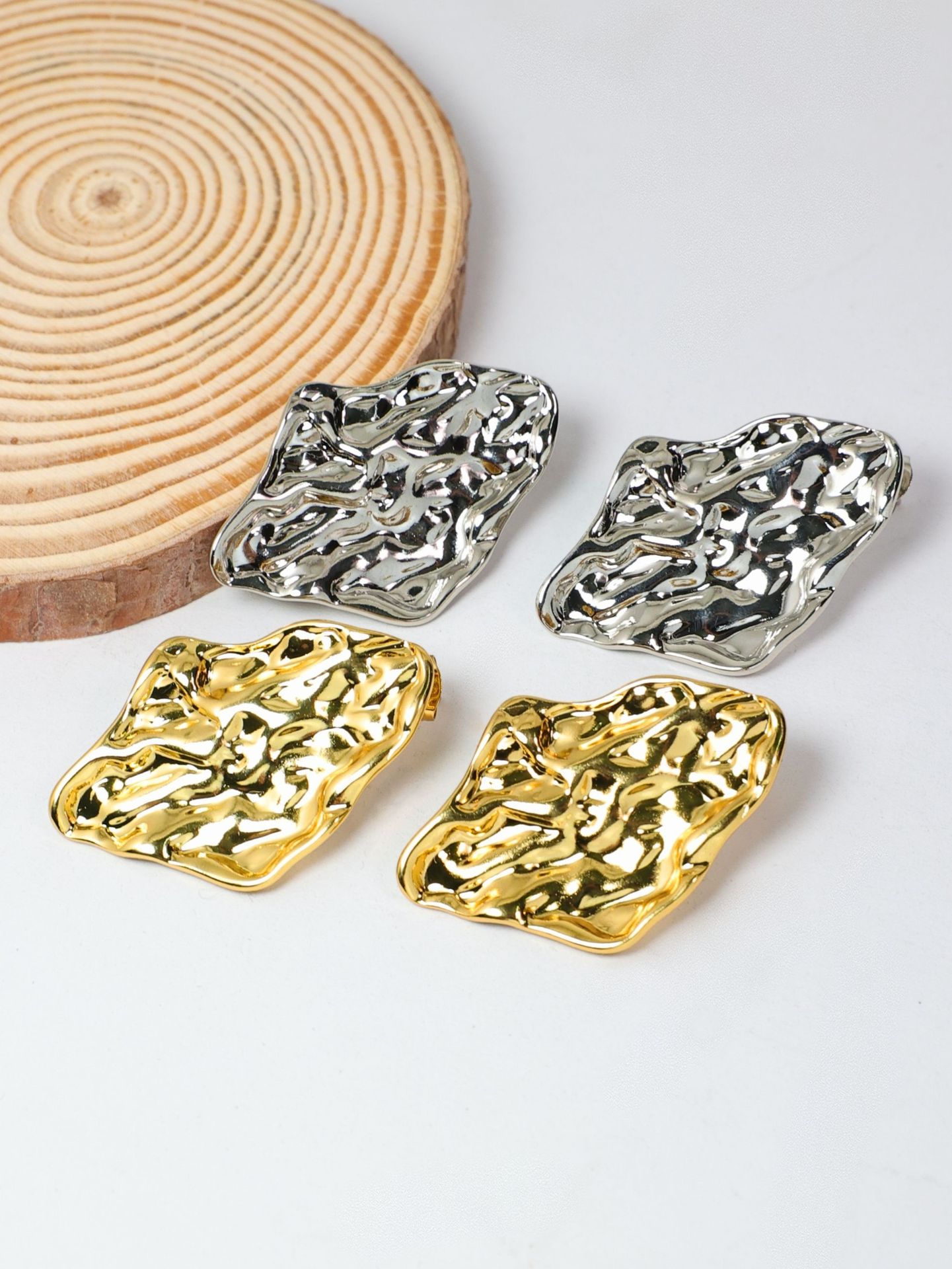 Personalised Lava Texture Stud Earrings In Stainless Steel Gold_voghion.com