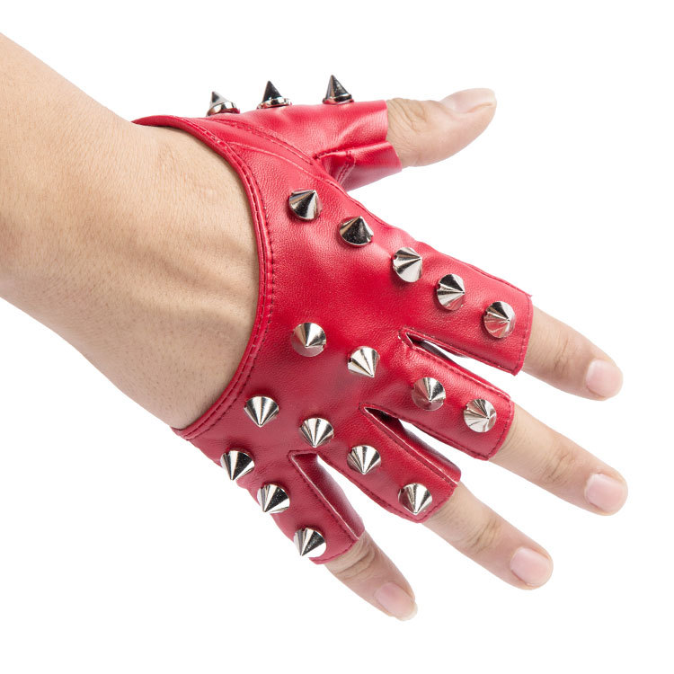 Medio dedo guantes hombres y mujeres punk hip hop remache medio dedo guantes de cuero dedo abierto rendimiento etapa romper guantes de baile