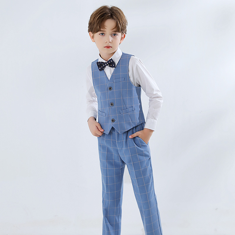 Flor de niño chaleco vestido traje de los niños pequeño traje de estilo británico de piano traje anfitrión