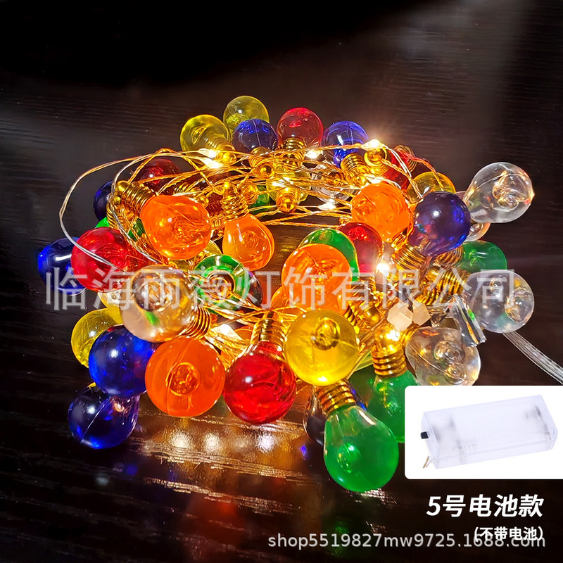 クリスマス弾丸ビーズチェーンledライトストリングメッキ電球プラスチックライトストリングクリスマスツリー装飾ミニネオンストリング|undefined