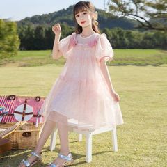 女童連衣裙2024夏款時尚洋氣公主蓬蓬裙中大童韓版氣質裙裙子夏裝