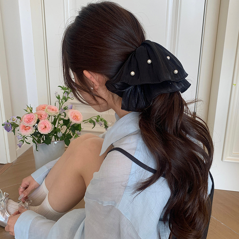 新しいヘアアクセサリーパールメッシュヘアゴムしわテクスチャポニーテールヘアロープハイエンドヘッドバンドヘッドアクセサリー|undefined