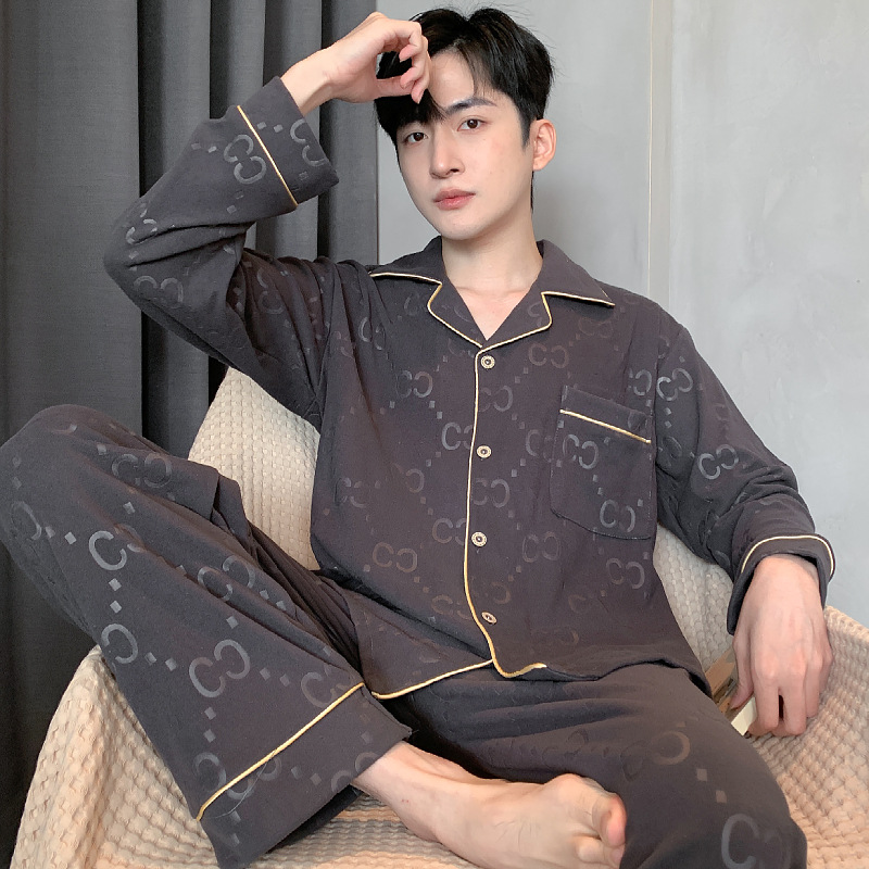 DERONG 남성 잠옷 가을, 겨울 단순 캐주얼 옷깃 가디건 남성 청소년 플러스 사이즈 따뜻한 가정 의류