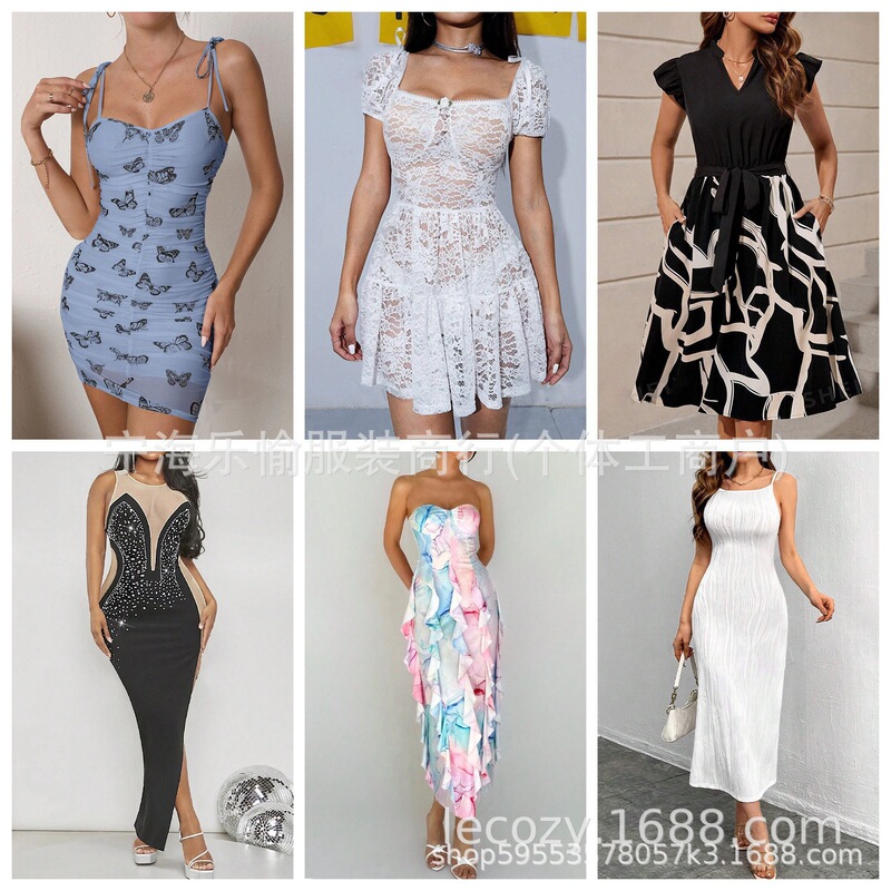 Shein Women's Miscellaneous Strapless Tube Top Spicy Girl Short Mid-Length European and American Sexy Dress Clearance Wholesale