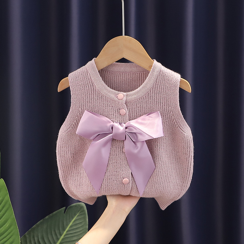 JINYONG/Jin Yong Xiong [entrega de una pieza] Chaleco de las Niñas Ropa de otoño Chaleco de suéter de bebé de punto para niños