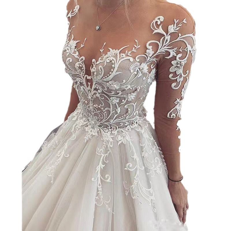 Long-Sleeved Export Wedding Dress 2025 New White Simple Elegant Accessible Luxury Hepburn Bride Wedding Welcome Host Dress Long-Sleeved Export Wedding Dress 2025 New White Simple Elegant Accessible Luxury Hepburn Bride Wedding Welcome Host Dress