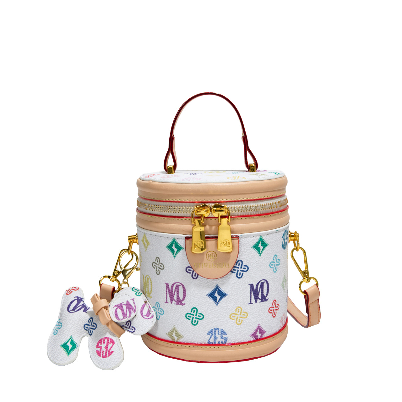 Bolso de cubo portátil con costuras de impresión retro transfronterizo para mujer 2025 nueva moda presbiteriana bolso de mensajero de un solo hombro para mujer