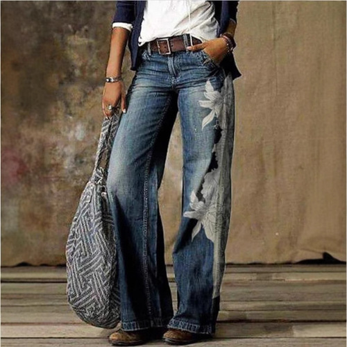 Ebay plus size women's casual pants, thin denim jeans, wide leg pants, long pants