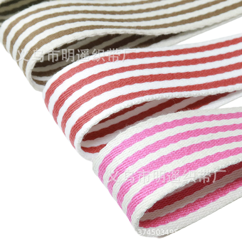 Fabricantes al por mayor 38MM nueve rayas poliéster cinta de algodón blanco rojo cinta de algodón bolsa de tela de tela twill cinta de algodón